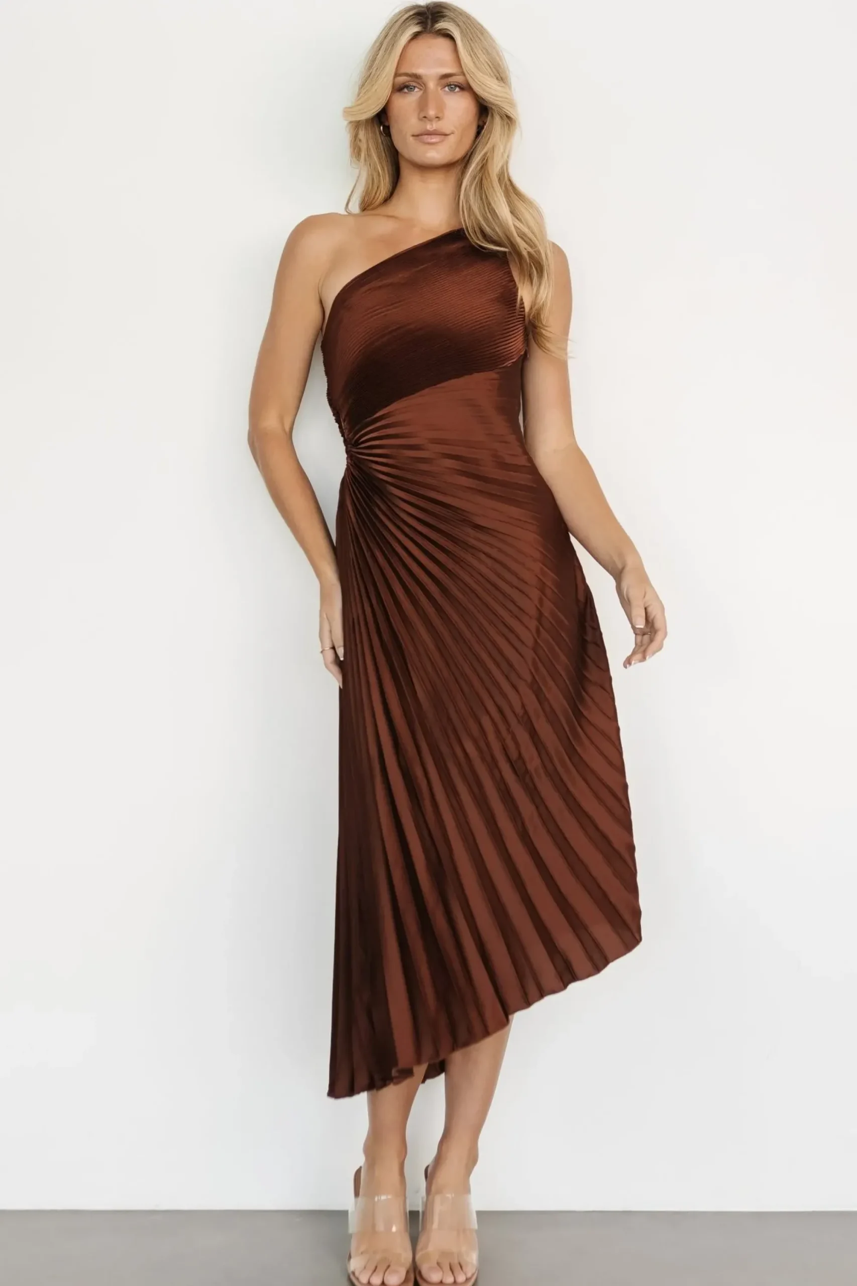 Online Baltic Born Tasia One Shoulder Pleated Dress | Mahogany