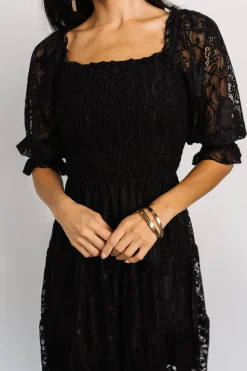 New Baltic Born Tate Smocked Lace Short Dress | Black
