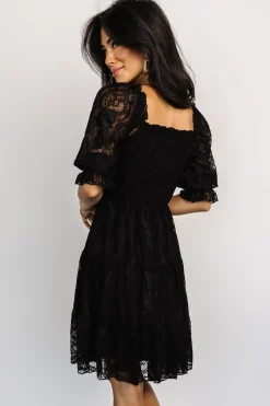 New Baltic Born Tate Smocked Lace Short Dress | Black