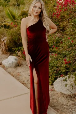 Clearance Baltic Born Tatiana Velvet One Shoulder Maxi Dress | Merlot
