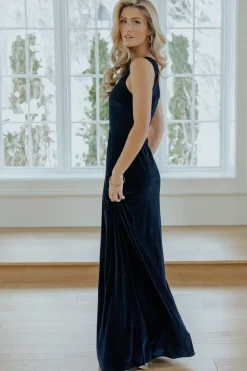 Hot Baltic Born Tatiana Velvet One Shoulder Maxi Dress | Navy