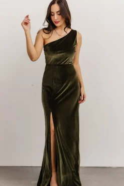 Hot Baltic Born Tatiana Velvet One Shoulder Maxi Dress | Olive