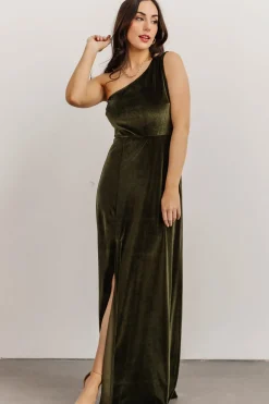 Hot Baltic Born Tatiana Velvet One Shoulder Maxi Dress | Olive