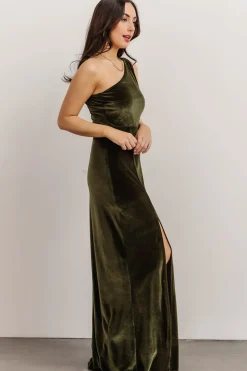 Hot Baltic Born Tatiana Velvet One Shoulder Maxi Dress | Olive