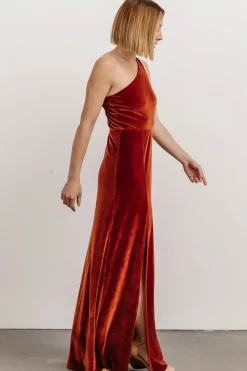 Sale Baltic Born Tatiana Velvet One Shoulder Maxi Dress | Rust