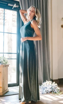 Clearance Baltic Born Tatiana Velvet One Shoulder Maxi Dress | Eucalyptus