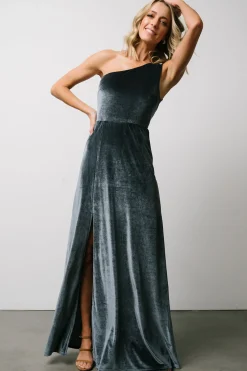Hot Baltic Born Tatiana Velvet One Shoulder Maxi Dress | Slate Blue