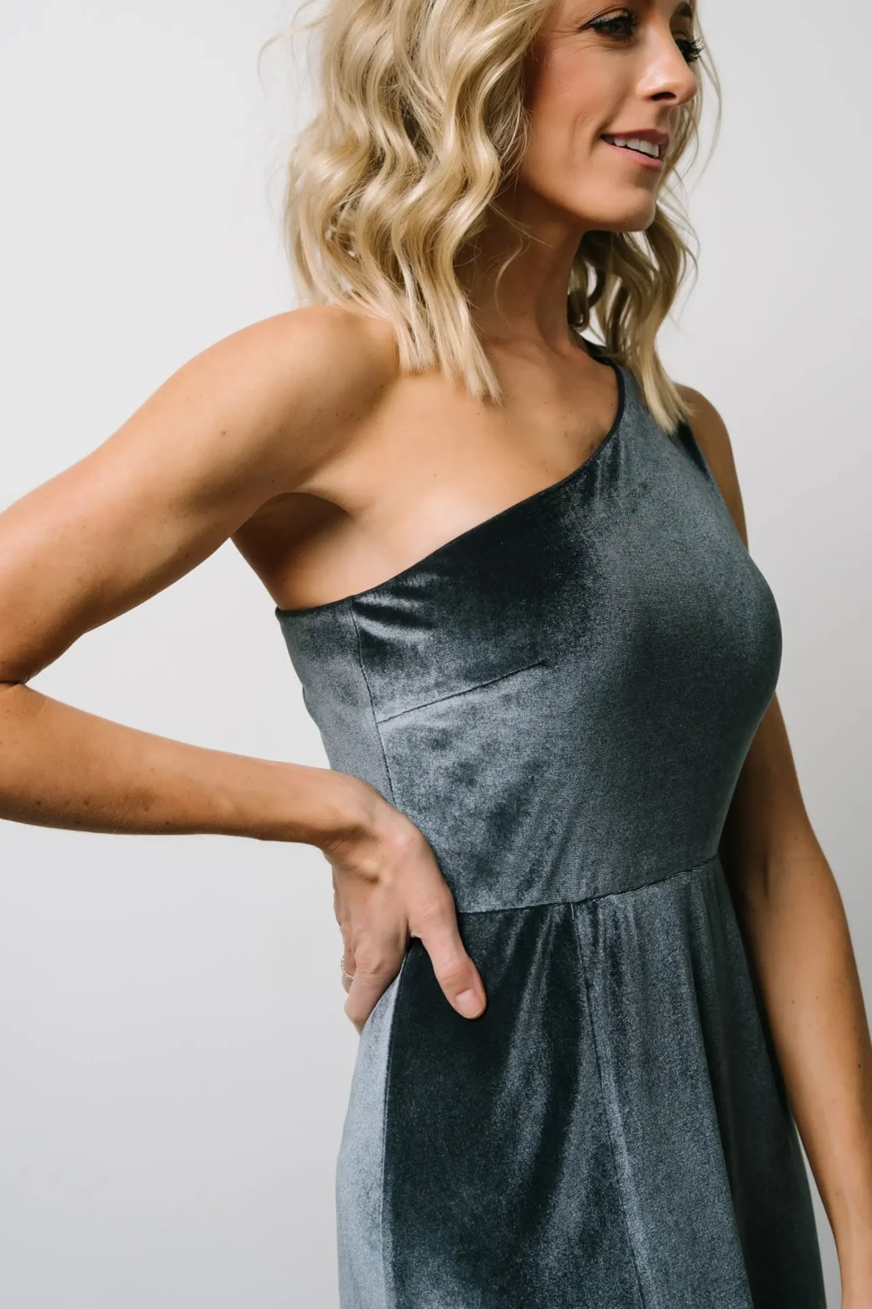 Hot Baltic Born Tatiana Velvet One Shoulder Maxi Dress | Slate Blue