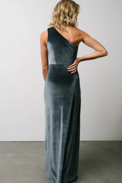 Hot Baltic Born Tatiana Velvet One Shoulder Maxi Dress | Slate Blue