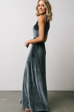Hot Baltic Born Tatiana Velvet One Shoulder Maxi Dress | Slate Blue