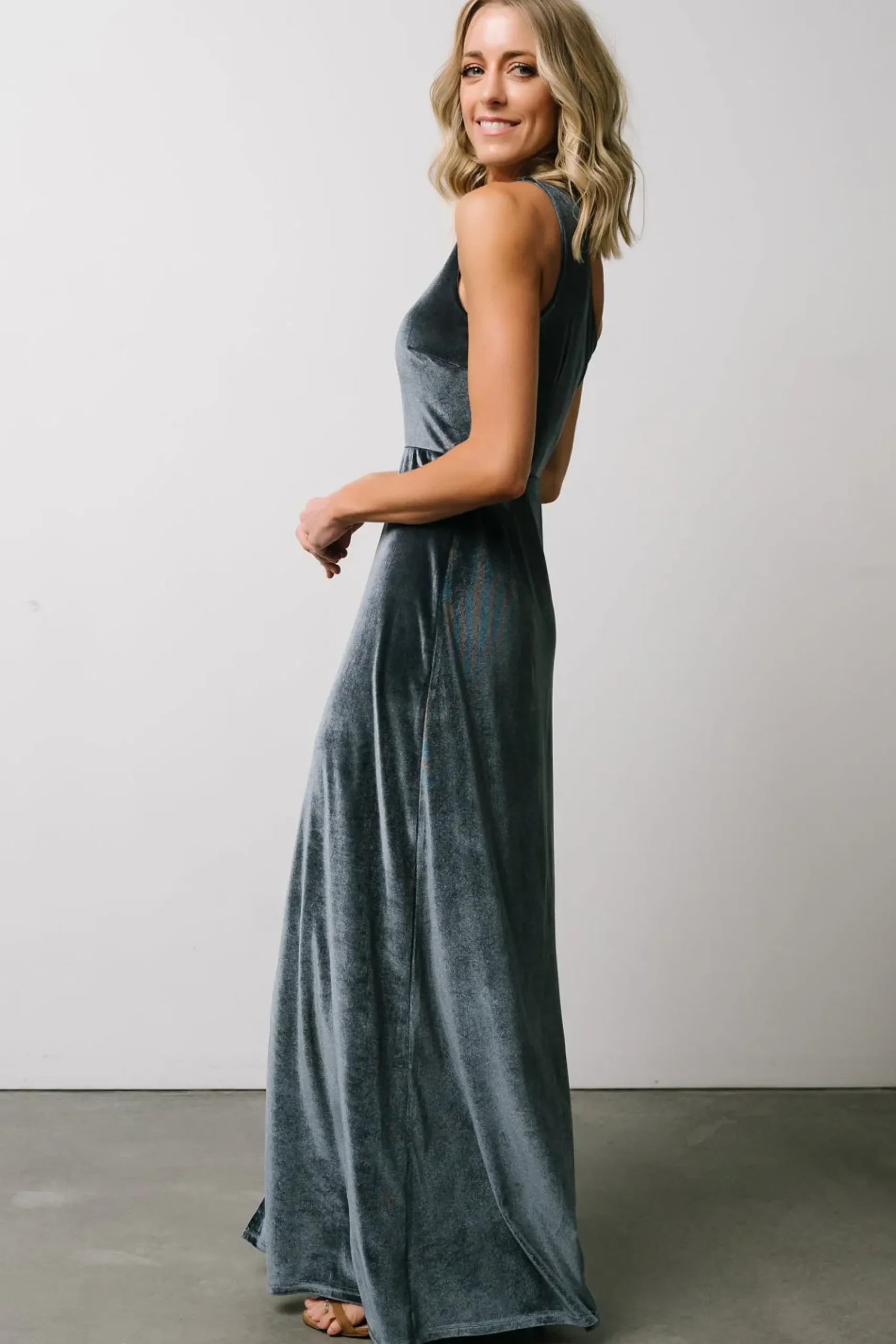 Hot Baltic Born Tatiana Velvet One Shoulder Maxi Dress | Slate Blue