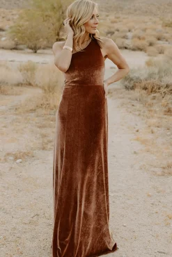 Online Baltic Born Tatiana Velvet One Shoulder Maxi Dress | Bronze
