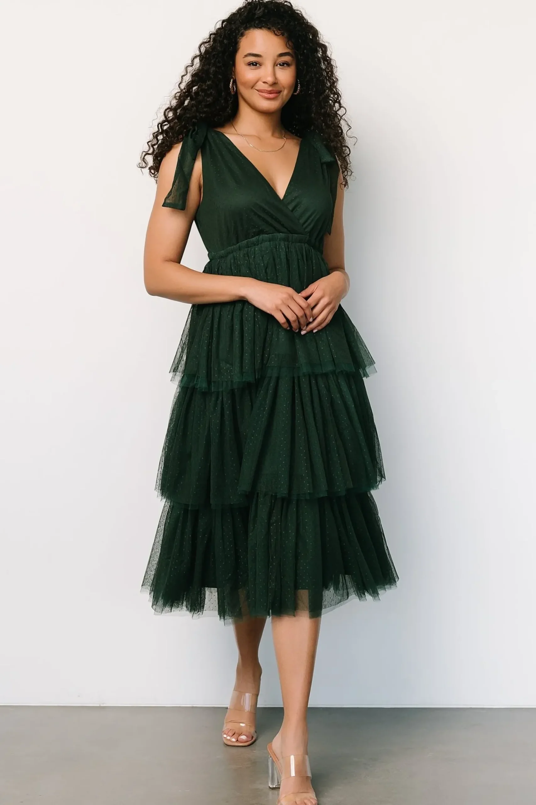 New Baltic Born Tessa Tiered Tulle Tank Dress | Dark Green
