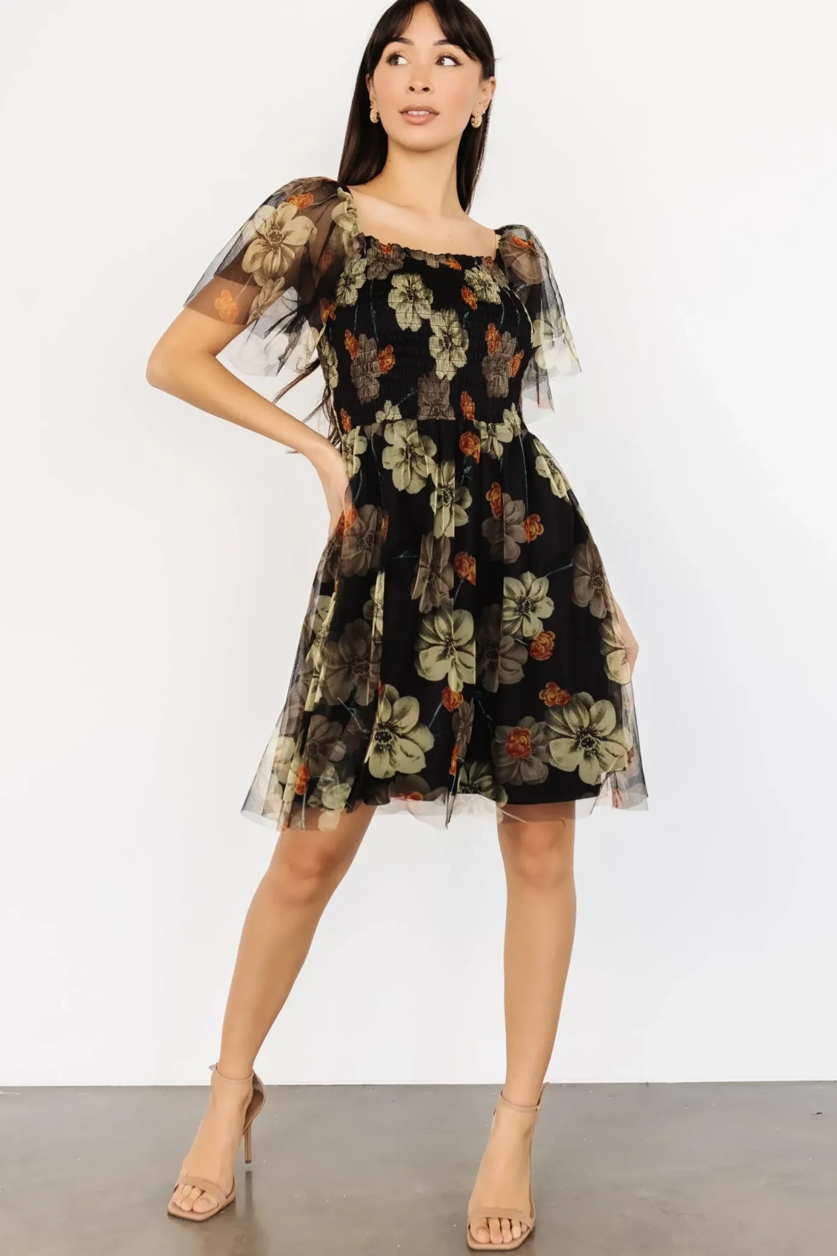 Hot Baltic Born Tivoli Tulle Short Dress | Black + Green Floral