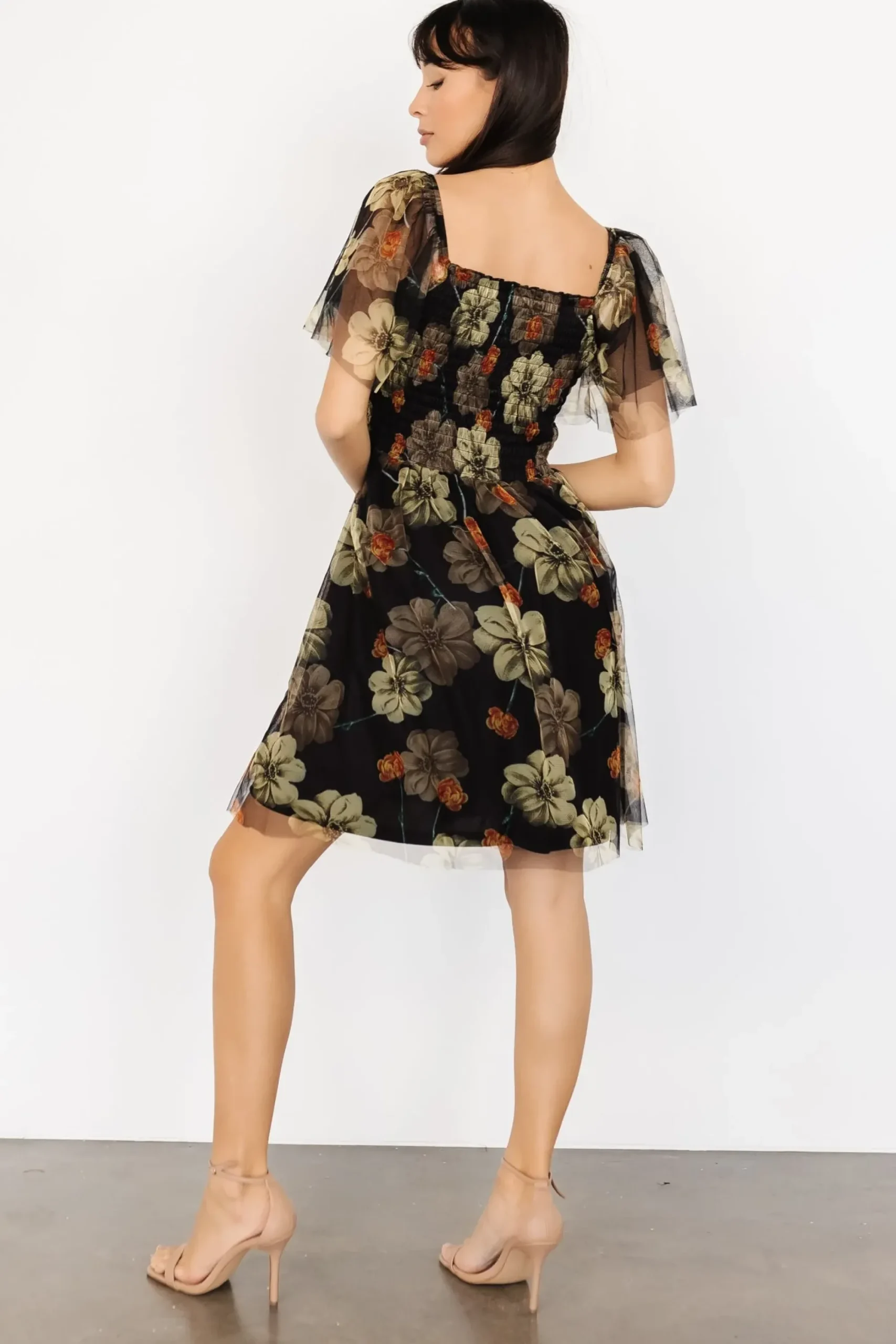 Hot Baltic Born Tivoli Tulle Short Dress | Black + Green Floral