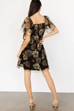 Hot Baltic Born Tivoli Tulle Short Dress | Black + Green Floral