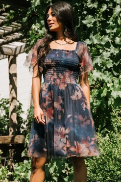 New Baltic Born Tivoli Tulle Short Dress | Dark Blue Floral