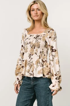 Hot Baltic Born Topanga Smocked Top | Taupe Floral