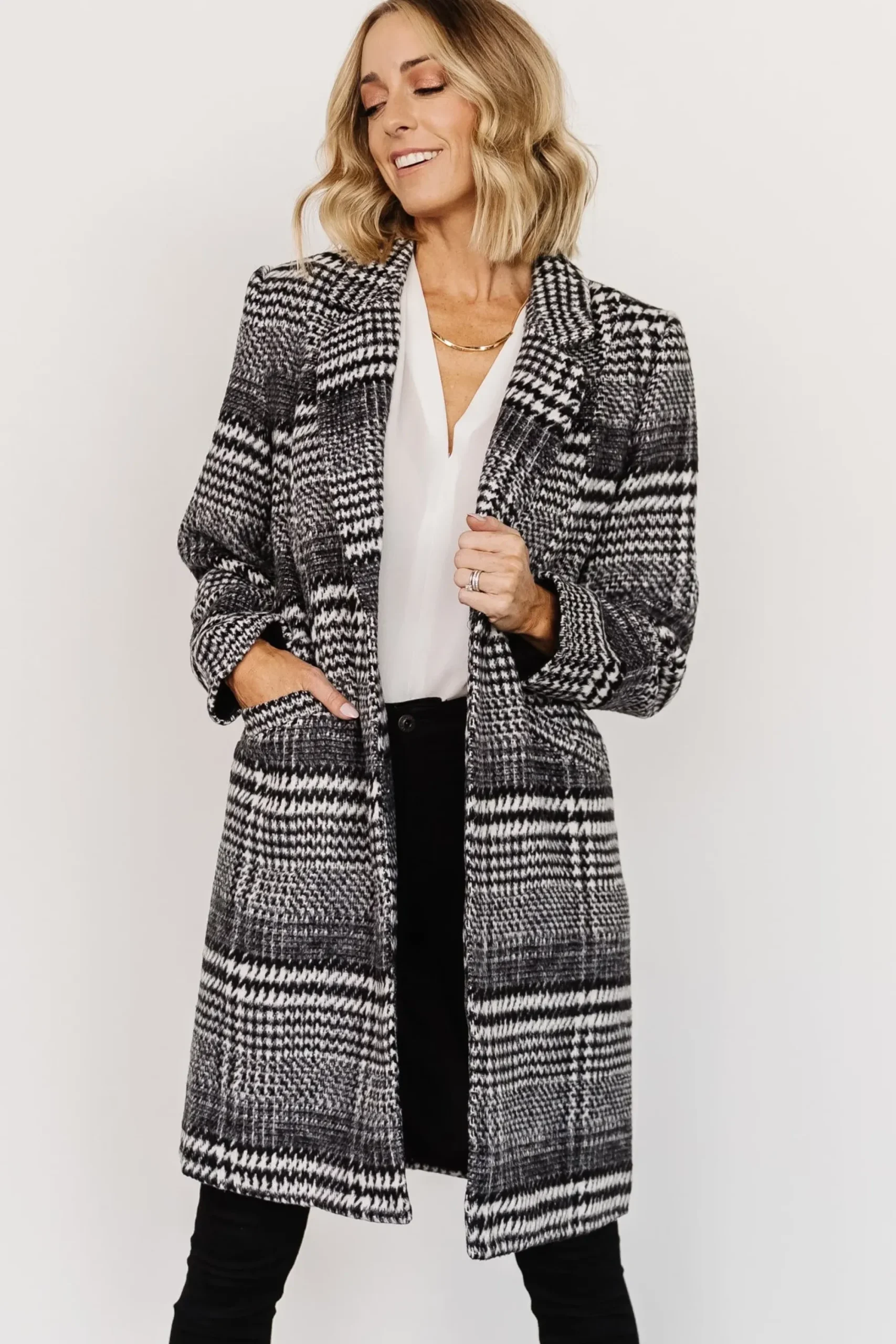 Sale Baltic Born Townley Houndstooth Coat | Black + Off White