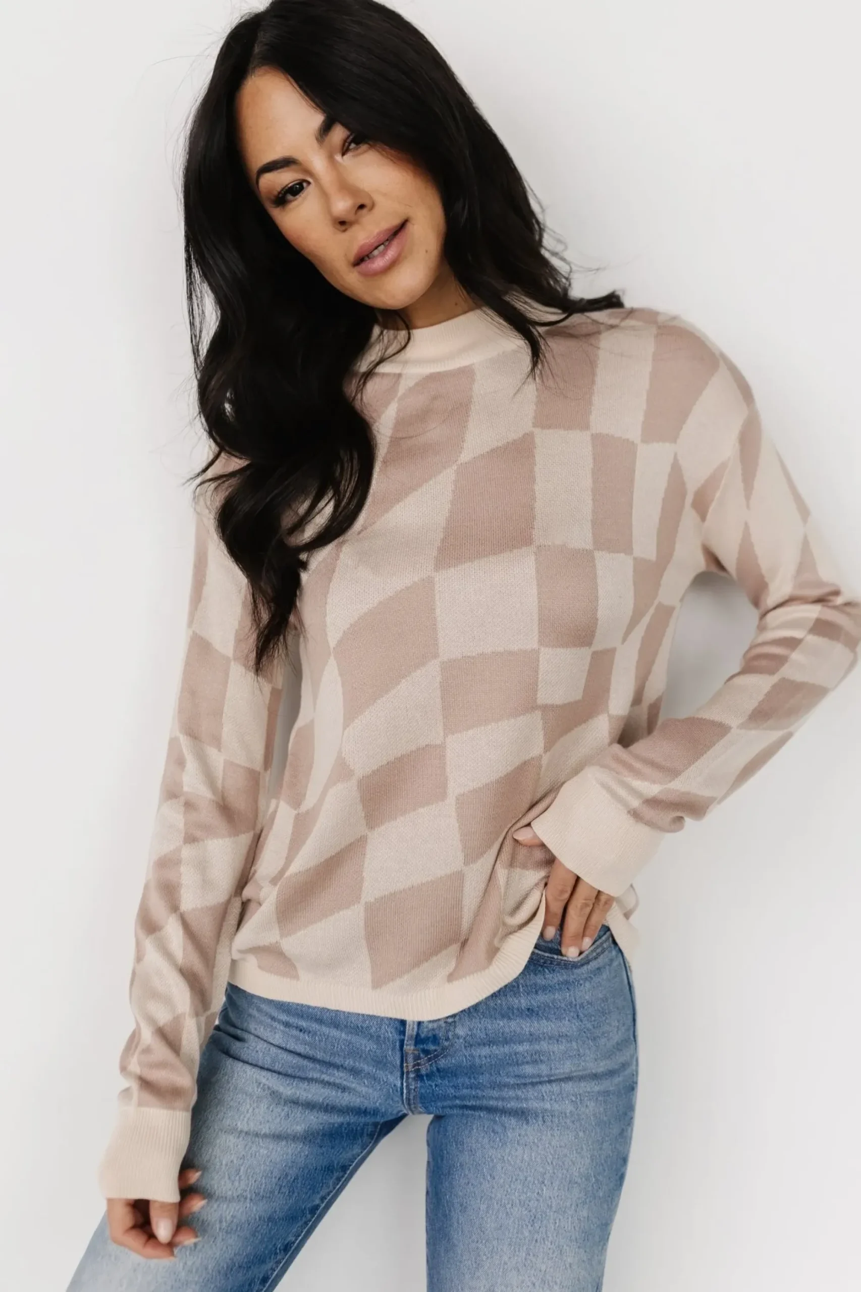Best Baltic Born Travis Checkered Sweater | Sand + Mocha