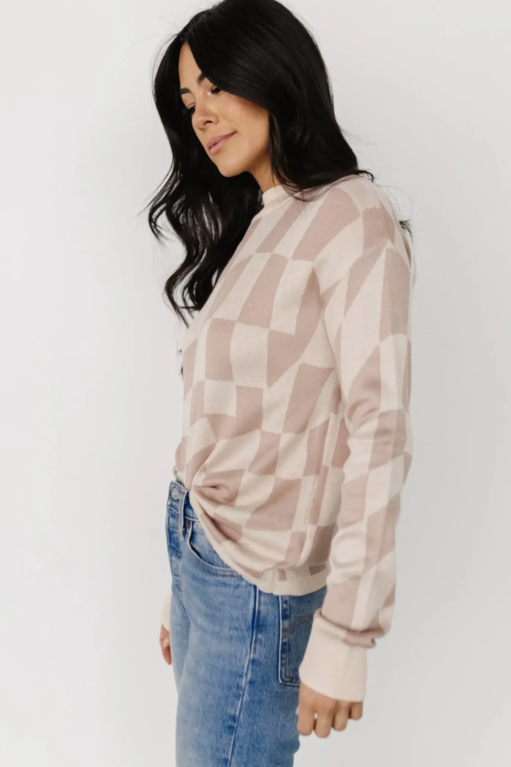 Best Baltic Born Travis Checkered Sweater | Sand + Mocha