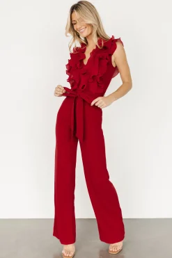 Outlet Baltic Born Tyra Ruffle Tank Jumpsuit | Burgundy