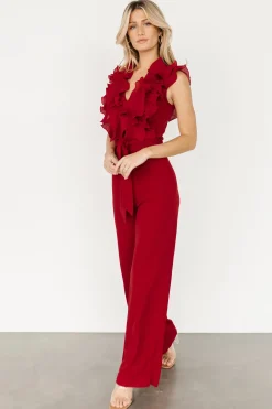 Outlet Baltic Born Tyra Ruffle Tank Jumpsuit | Burgundy