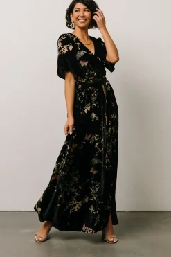 Best Baltic Born Uma Velvet Maxi Dress | Black Butterfly Print