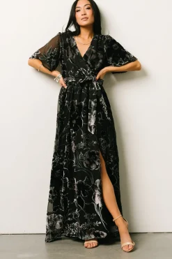 Fashion Baltic Born Uma Velvet Maxi Dress | Black + Silver Floral