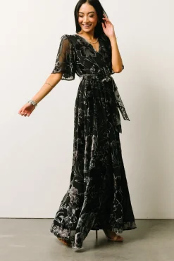 Fashion Baltic Born Uma Velvet Maxi Dress | Black + Silver Floral