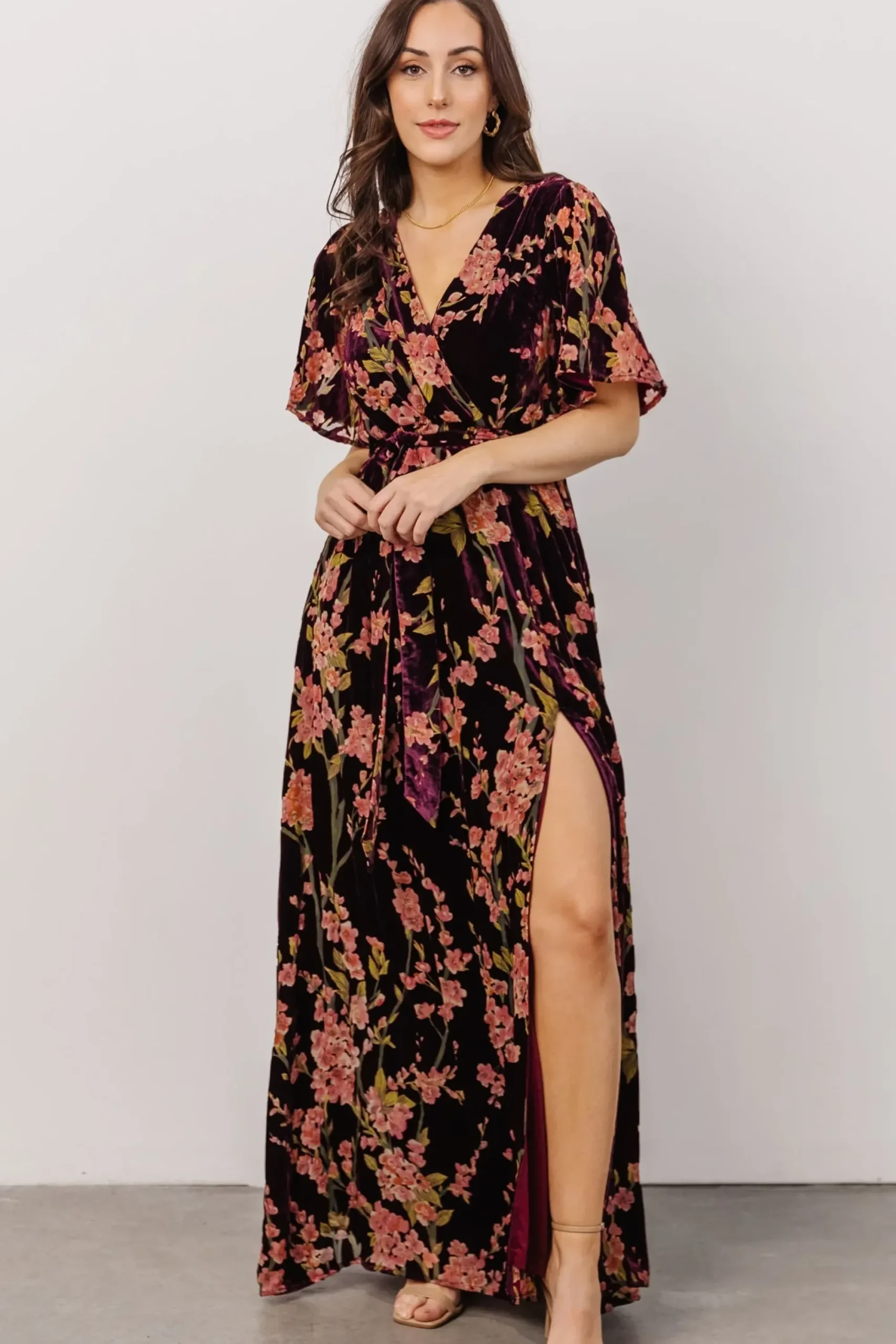 Online Baltic Born Uma Velvet Maxi Dress | Plum Floral