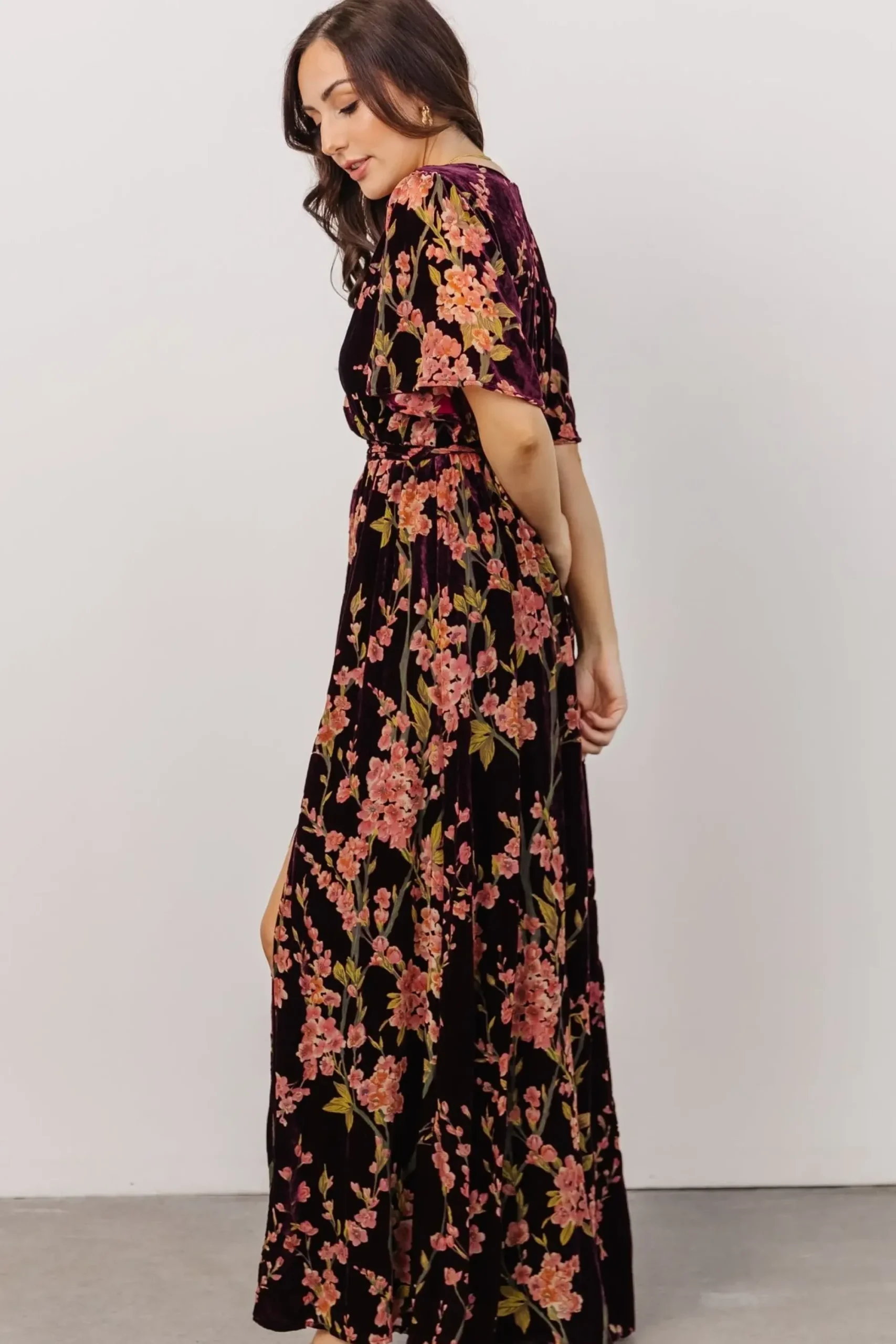 Online Baltic Born Uma Velvet Maxi Dress | Plum Floral