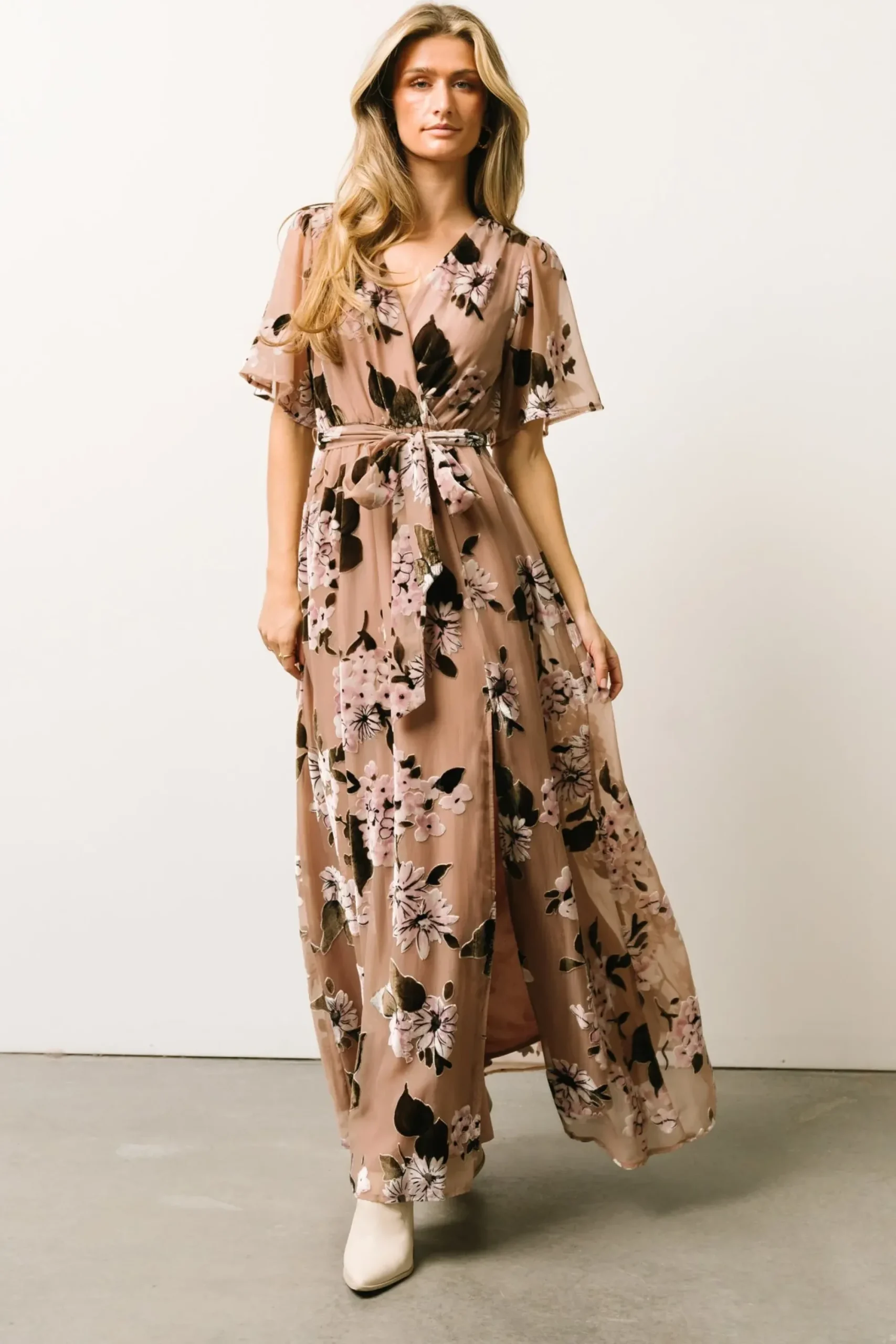 Outlet Baltic Born Uma Velvet Maxi Dress | Taupe Multi Floral