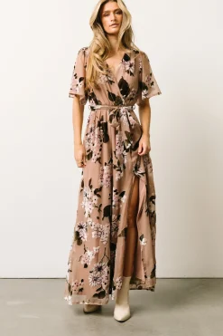 Outlet Baltic Born Uma Velvet Maxi Dress | Taupe Multi Floral