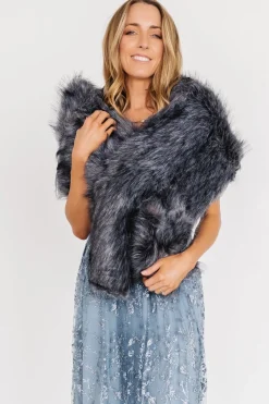 New Baltic Born Valerie Faux Fur Shawl | Dark Gray