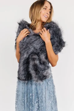 New Baltic Born Valerie Faux Fur Shawl | Dark Gray