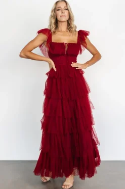 Clearance Baltic Born Valora Swiss Dot Tulle Maxi Dress | Wine