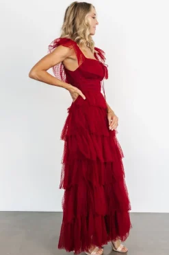 Clearance Baltic Born Valora Swiss Dot Tulle Maxi Dress | Wine