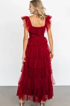 Clearance Baltic Born Valora Swiss Dot Tulle Maxi Dress | Wine