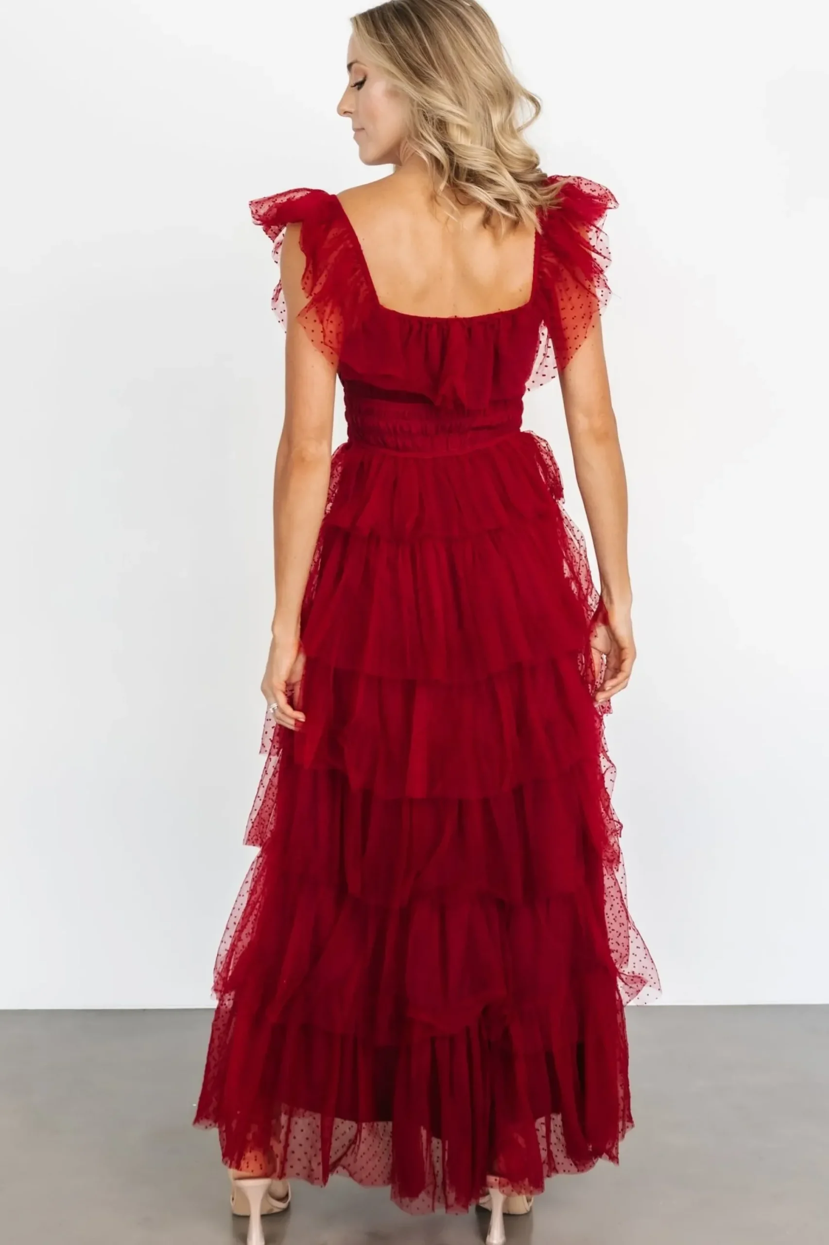 Clearance Baltic Born Valora Swiss Dot Tulle Maxi Dress | Wine