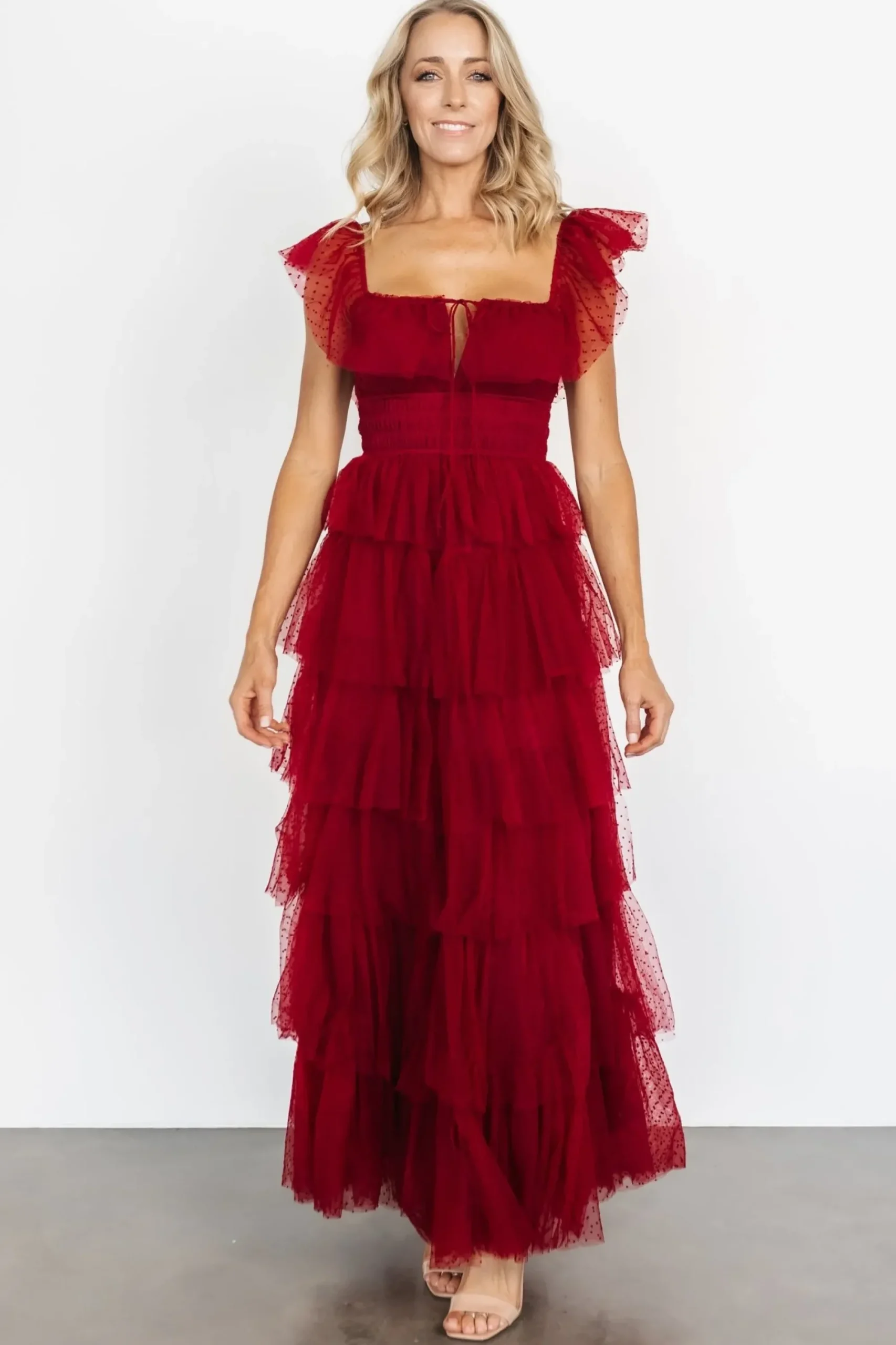 Clearance Baltic Born Valora Swiss Dot Tulle Maxi Dress | Wine