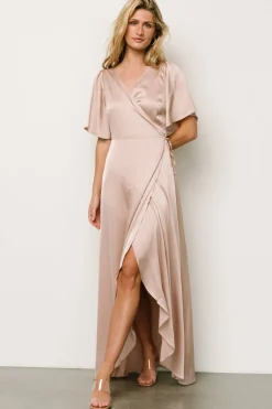 Fashion Baltic Born Vara Satin Maxi Wrap Dress | Champagne