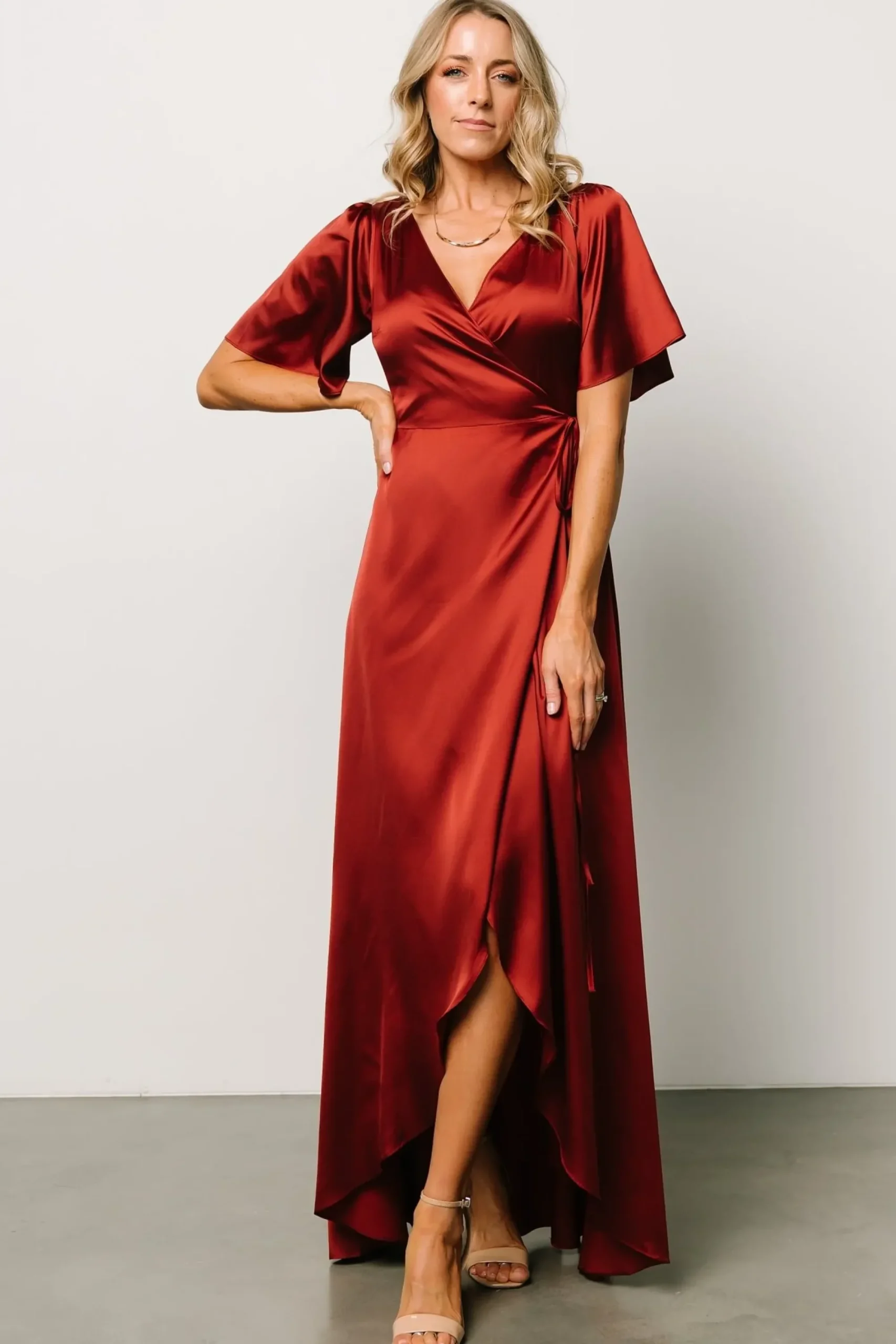 Online Baltic Born Vara Satin Maxi Wrap Dress | Terracotta