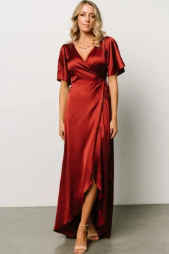 Online Baltic Born Vara Satin Maxi Wrap Dress | Terracotta