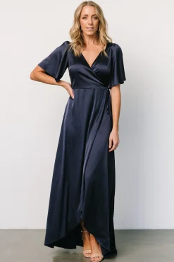 Fashion Baltic Born Vara Satin Maxi Wrap Dress | Navy