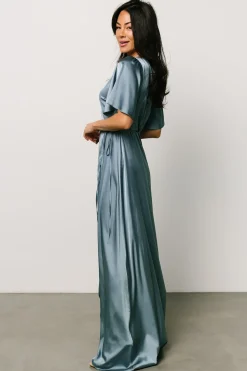 Online Baltic Born Vara Satin Maxi Wrap Dress | Dusty Blue