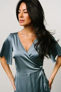 Online Baltic Born Vara Satin Maxi Wrap Dress | Dusty Blue