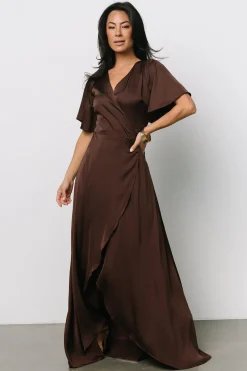 Clearance Baltic Born Vara Satin Maxi Wrap Dress | Espresso