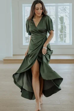 Clearance Baltic Born Vara Satin Maxi Wrap Dress | Juniper Green