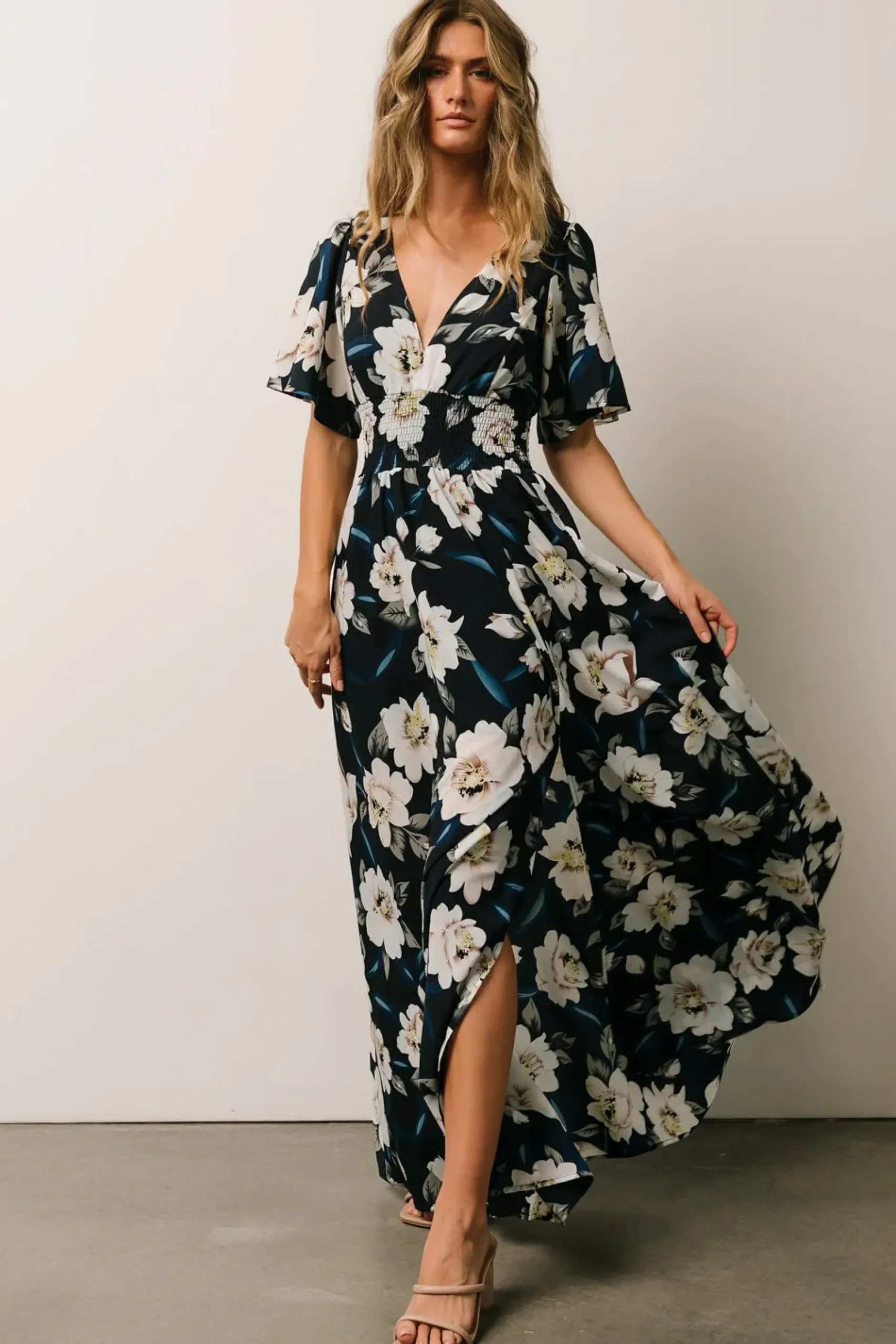 Fashion Baltic Born Verona Smocked Maxi Dress | Navy + White Floral